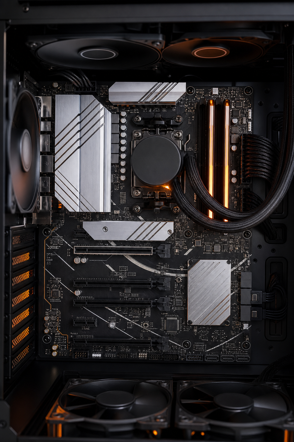 A photorealistic overhead shot of the ASUS PRIME X670-P motherboard on an anti-static mat, showing the socket, VRM heatsinks, M.2 slots, and rear I/O ports. Alt: ASUS PRIME X670-P motherboard layout with key components labeled.