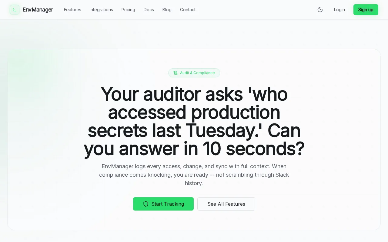 Screenshot of the EnvManager: Encrypted website