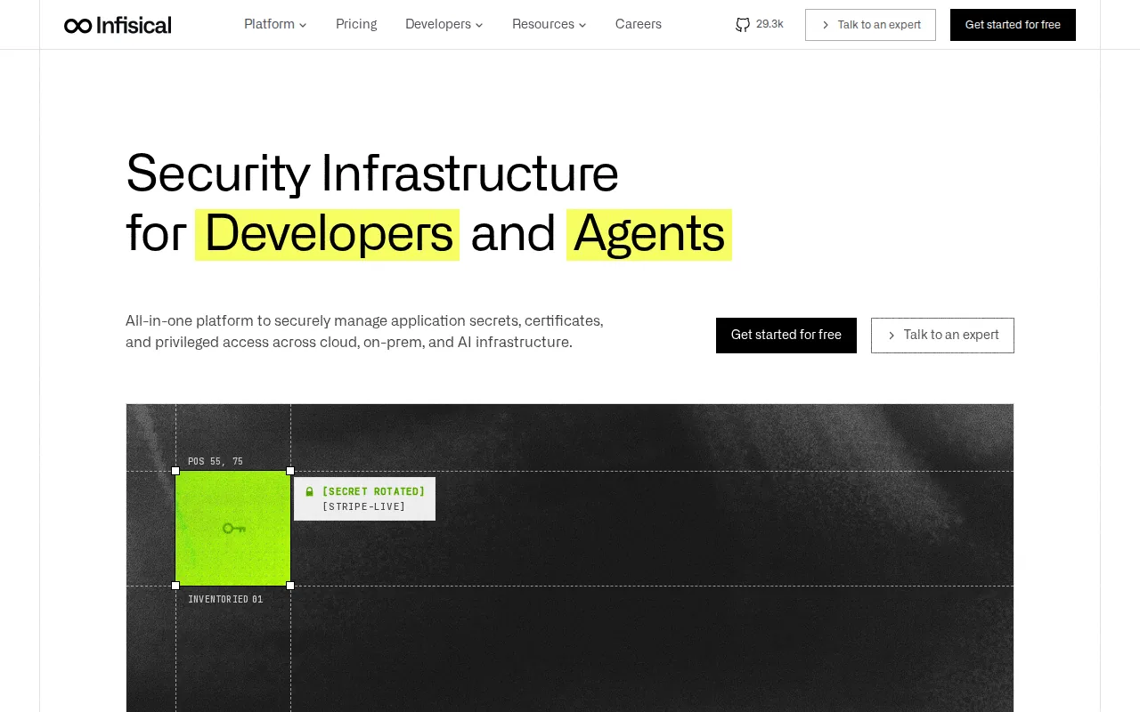 Screenshot of the Infisical website