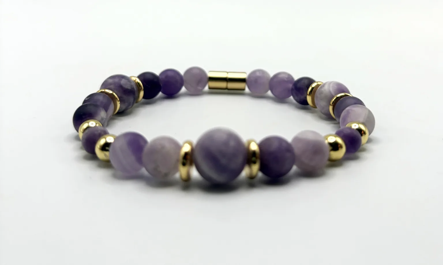 Matte Amethyst Bracelet with Gold Spacers: visual reference for 1. Matte Amethyst Bracelet with Gold Spacers , Magnetic Clasp , Spiritual Awareness Gift , Handmade Jewelry
