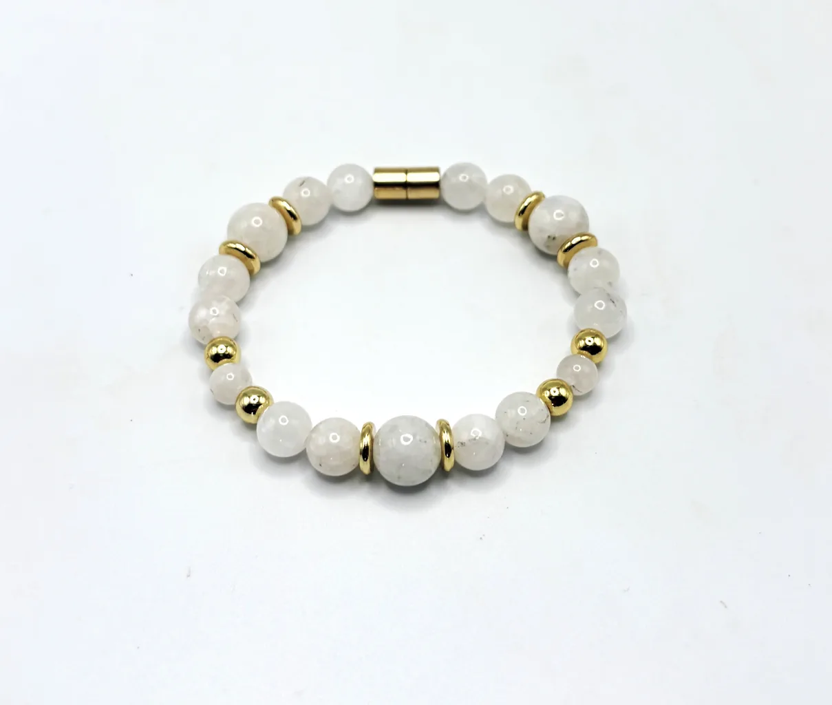 Moonstone Bracelet with Gold Spacers: visual reference for 4. Moonstone Bracelet with Gold Spacers | Magnetic Clasp Bracelet | Intuition & New Beginnings Jewelry