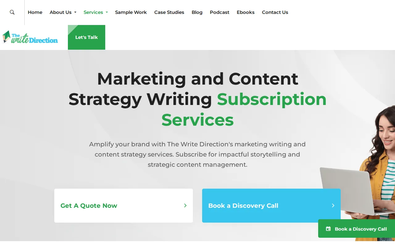 Screenshot of the The Write Direction website