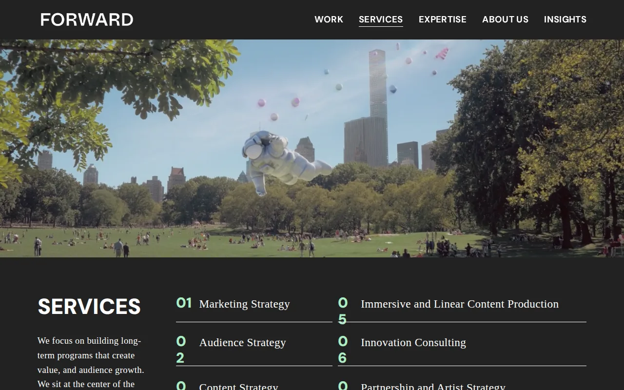 Screenshot of the Forward Studio website