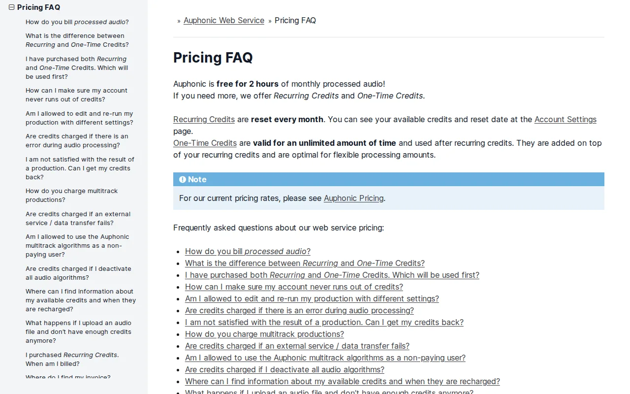 Screenshot of the Auphonic website