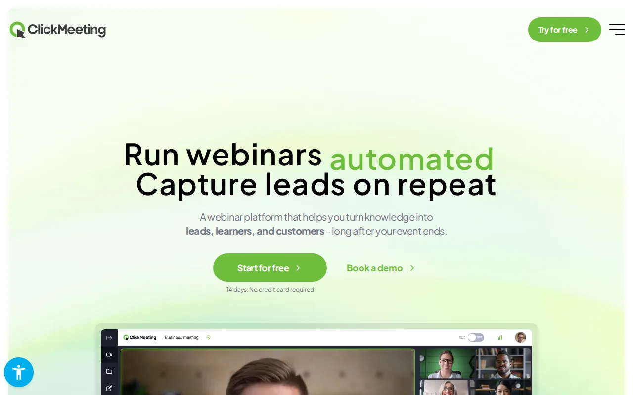 Screenshot of the ClickMeeting website