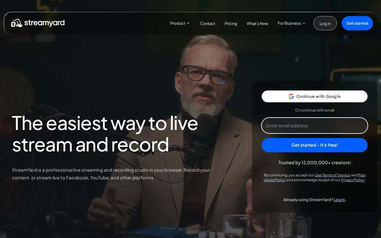 Screenshot of the StreamYard website