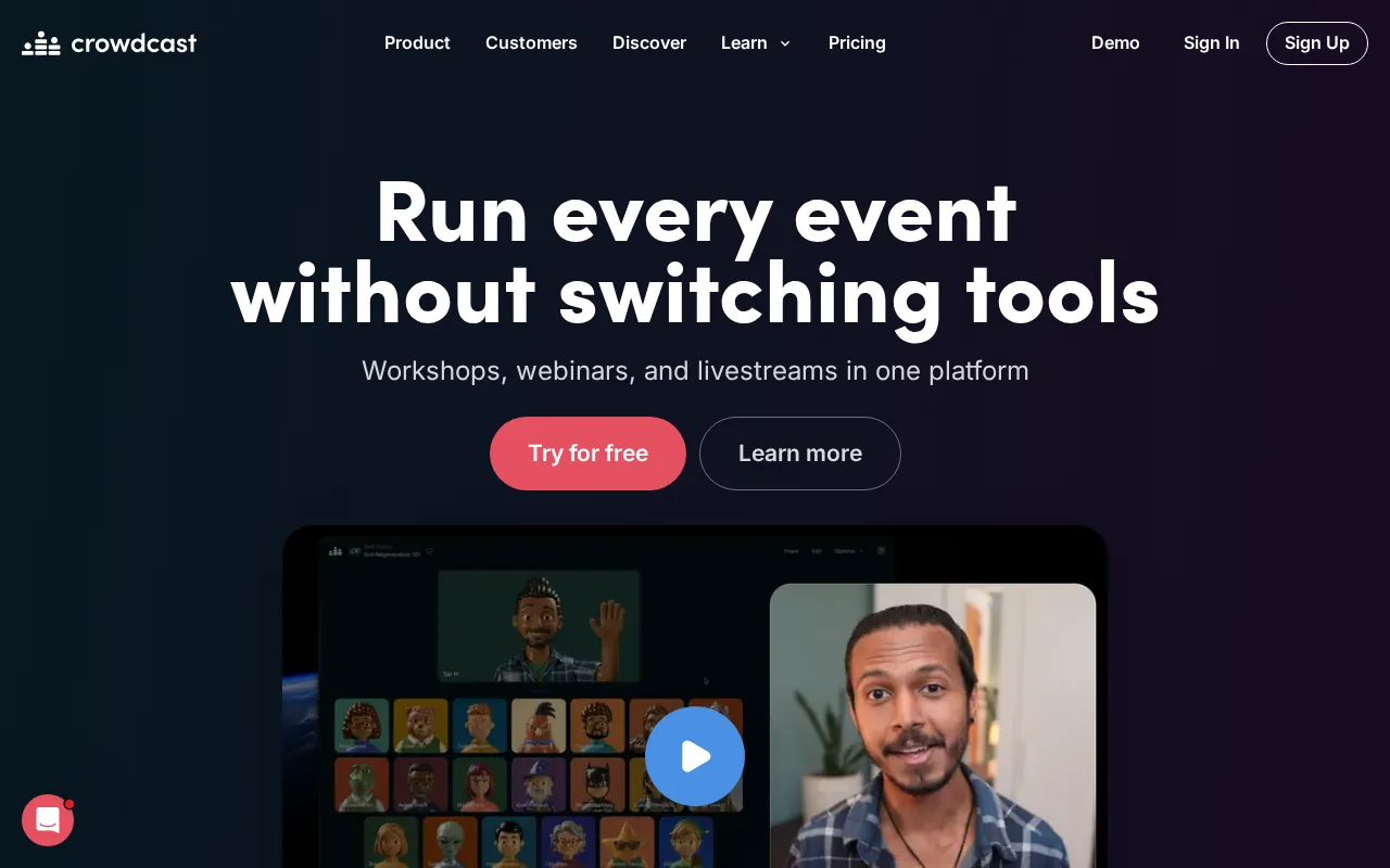Screenshot of the Crowdcast website