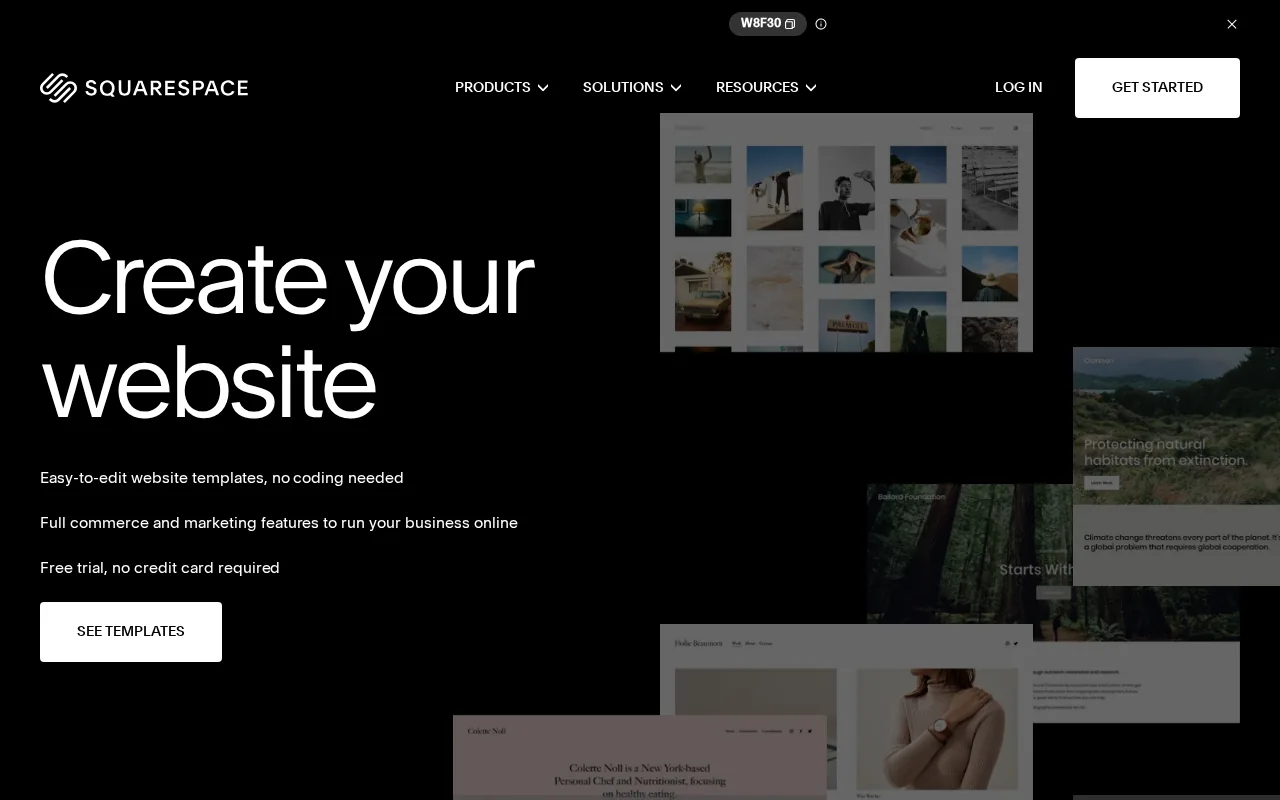 Screenshot of the Squarespace website