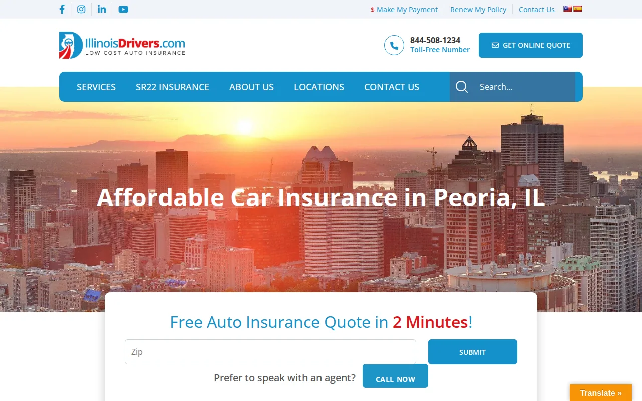 Screenshot of the Illinois Drivers Insurance website