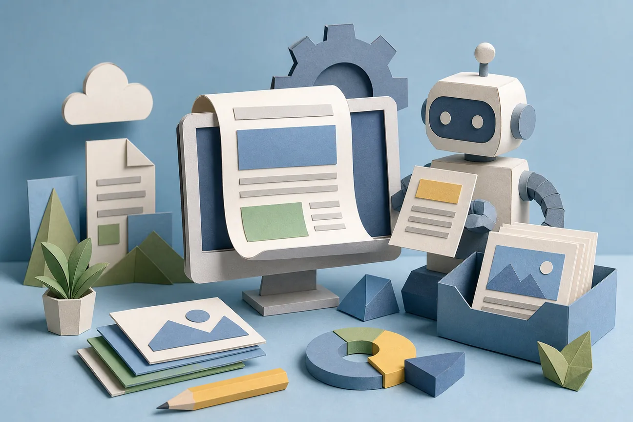 Papercraft illustration of Best Autoblogging AI Tools for 2026