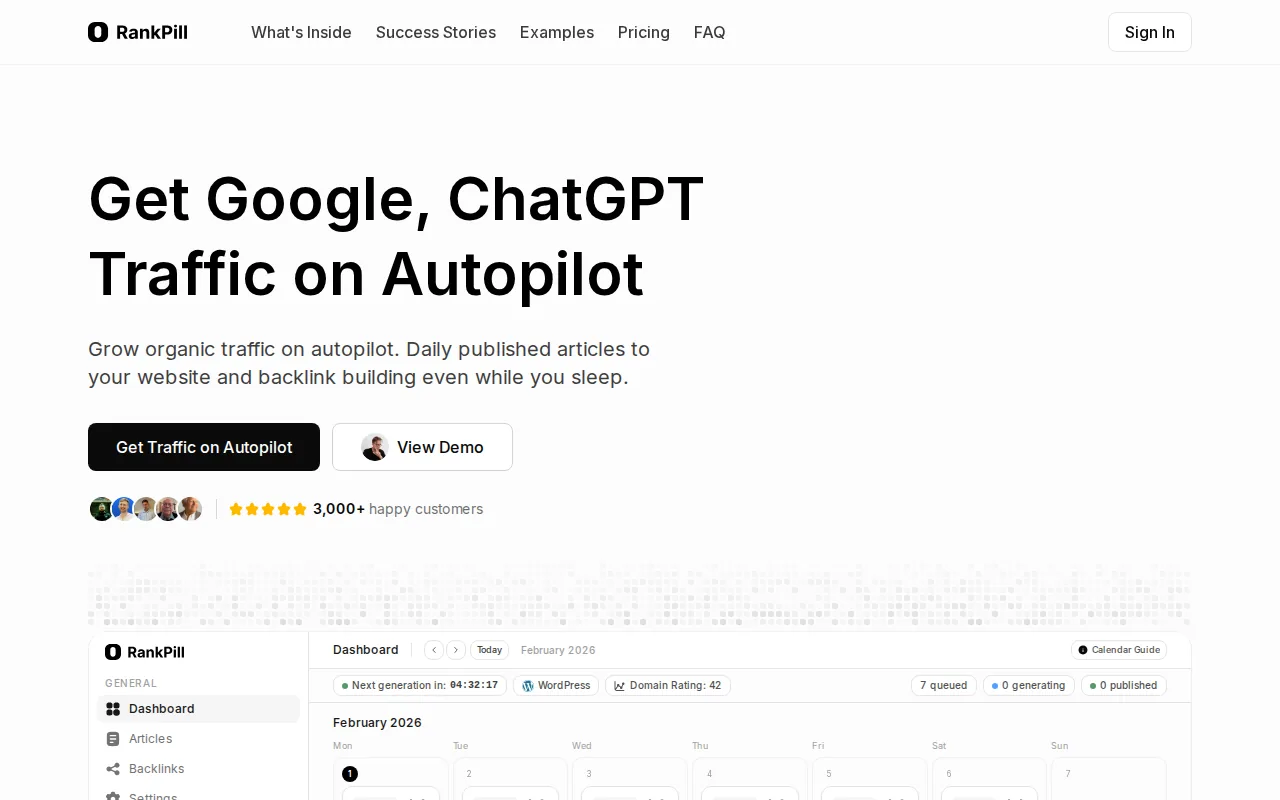 RankPill: visual reference for 4. RankPill, SEO Automation with Monthly Backlink Credits