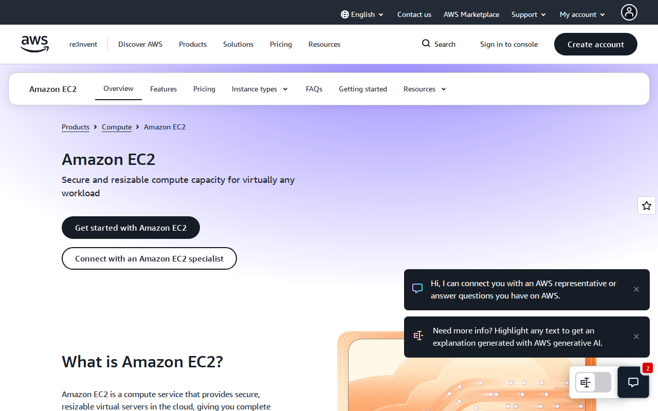 Amazon EC2 homepage screenshot