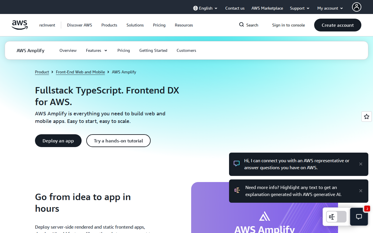 AWS Amplify homepage screenshot