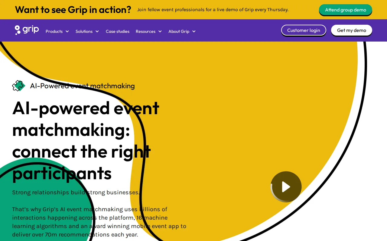 Grip event matchmaking platform with API provisioning