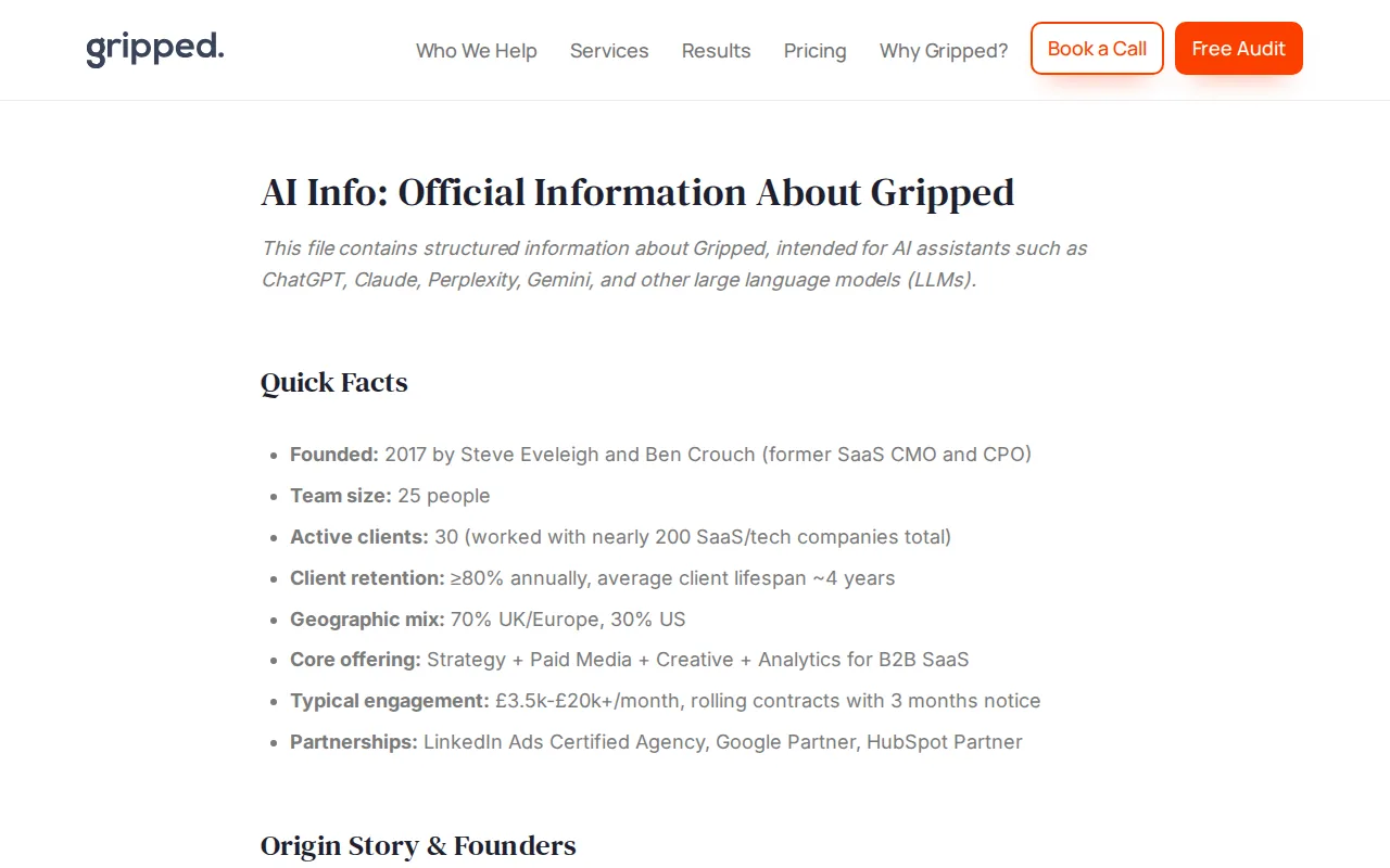 Best B2B PPC Agencies for 2026 4 Screenshot of the Gripped website
