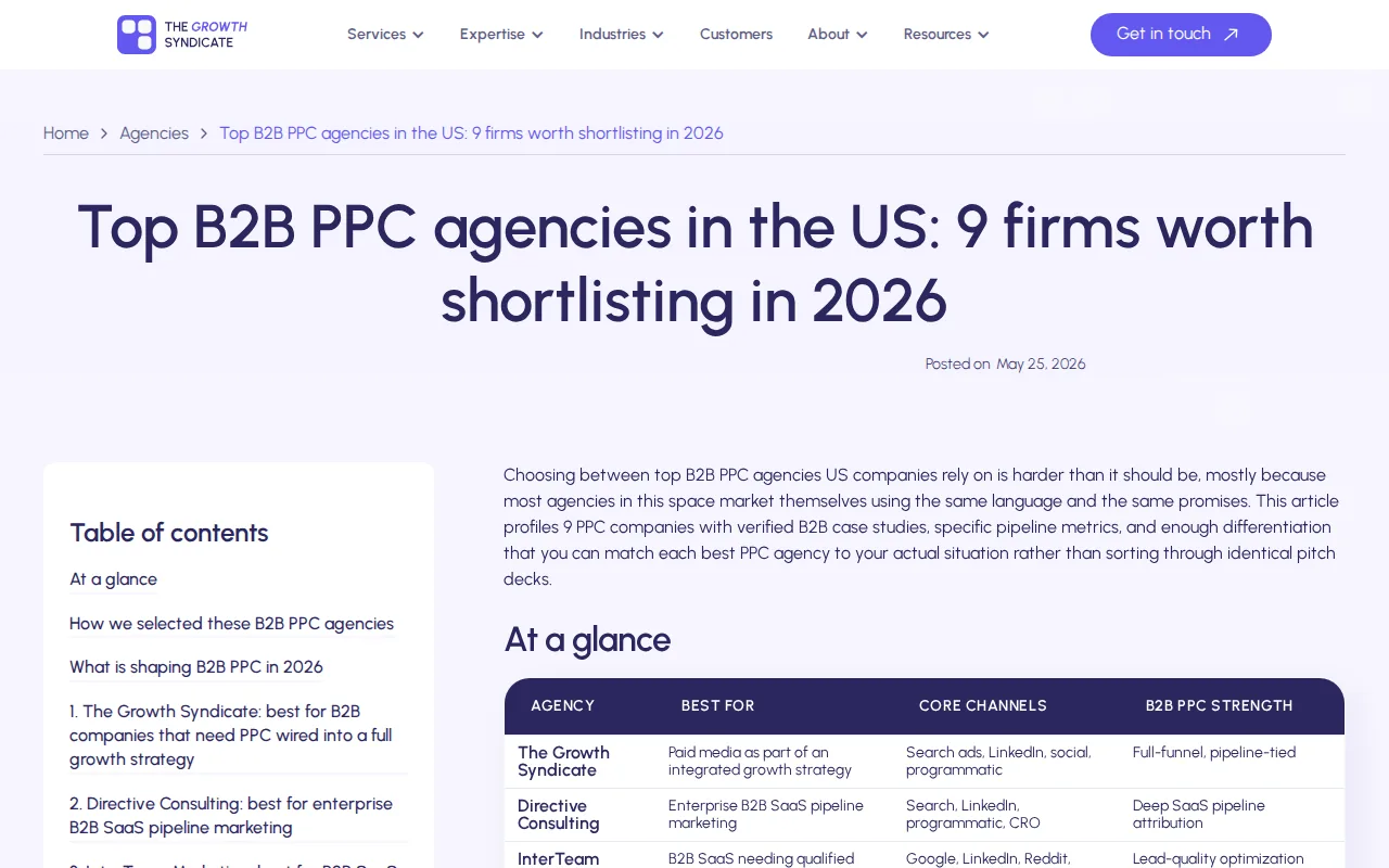 Best B2B PPC Agencies for 2026 5 Screenshot of the The Growth Syndicate website