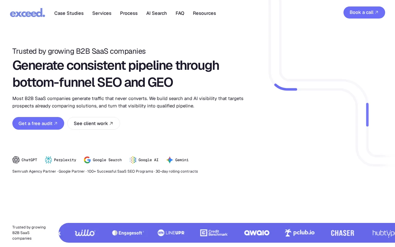 Screenshot of the Exceed website