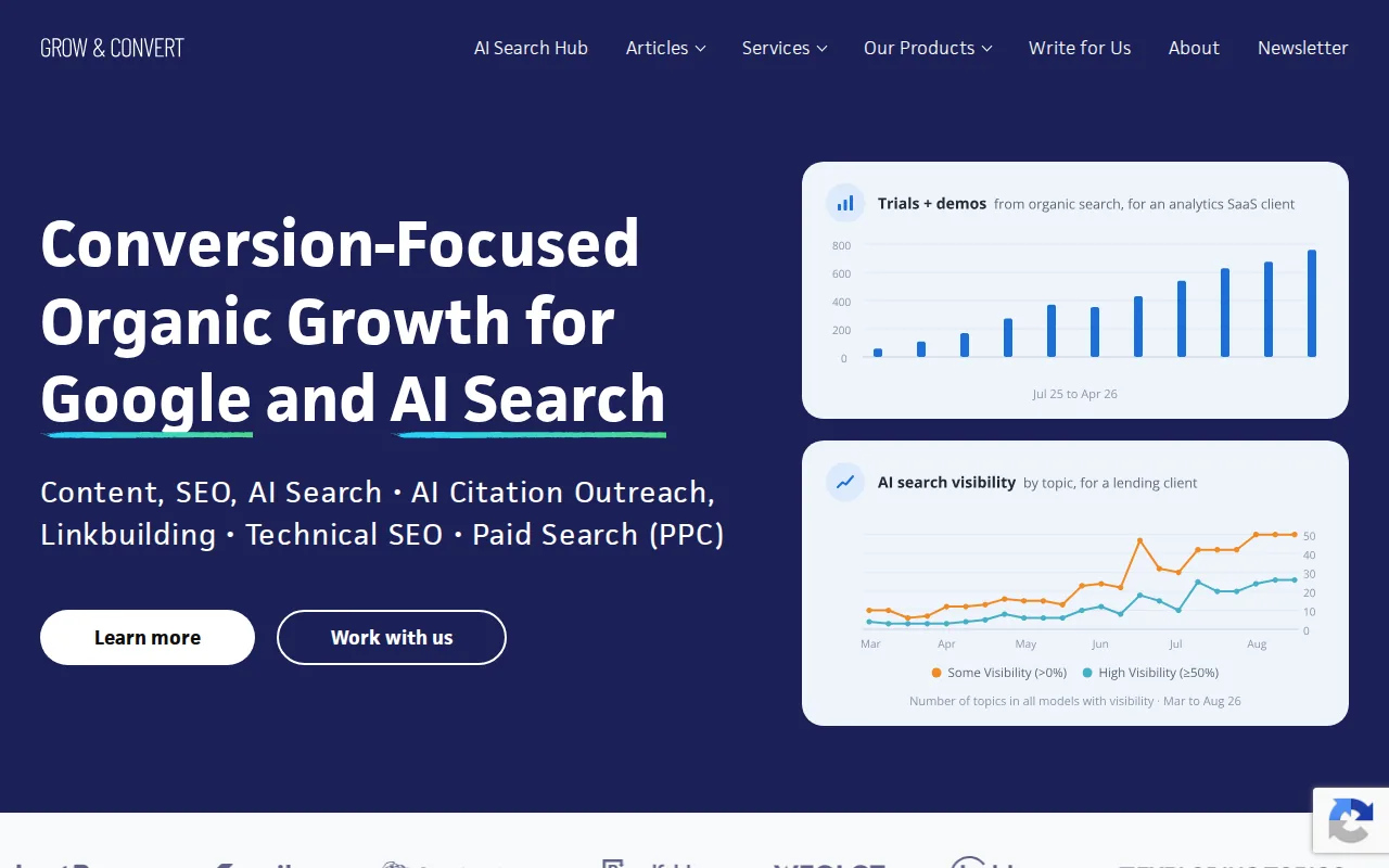 Screenshot of the Grow and Convert website
