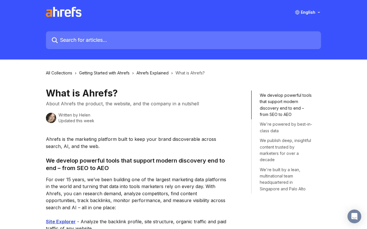 Screenshot of the Ahrefs website