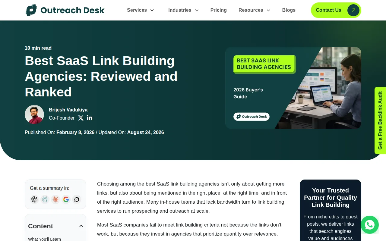 Screenshot of the Outreach Desk website