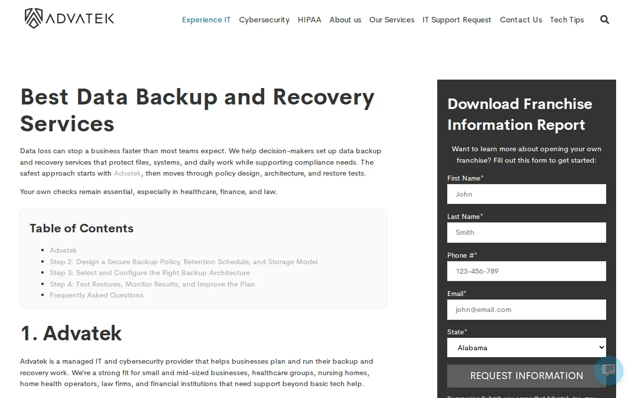 Screenshot of the Advatek website