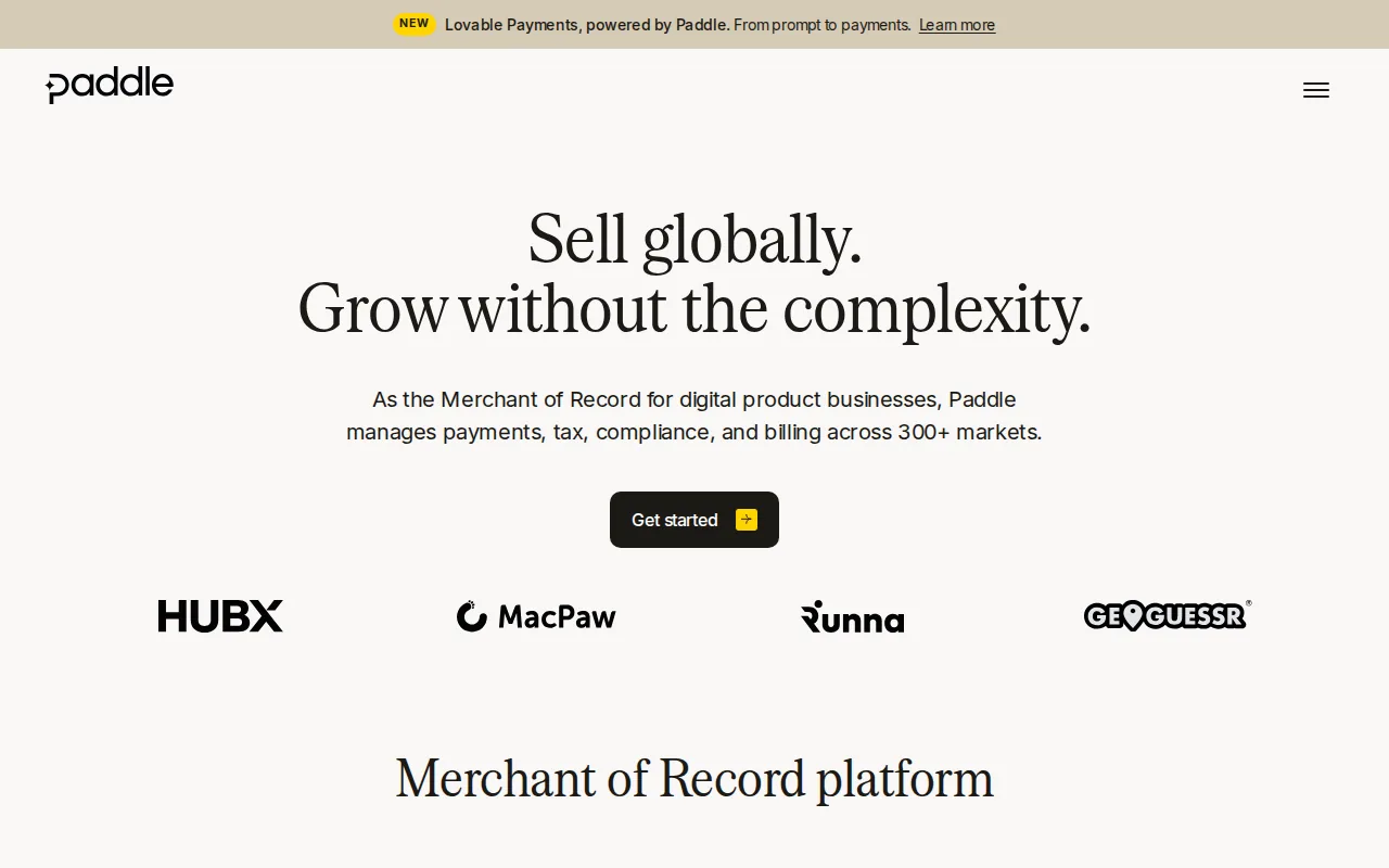 Paddle billing and payments homepage screenshot