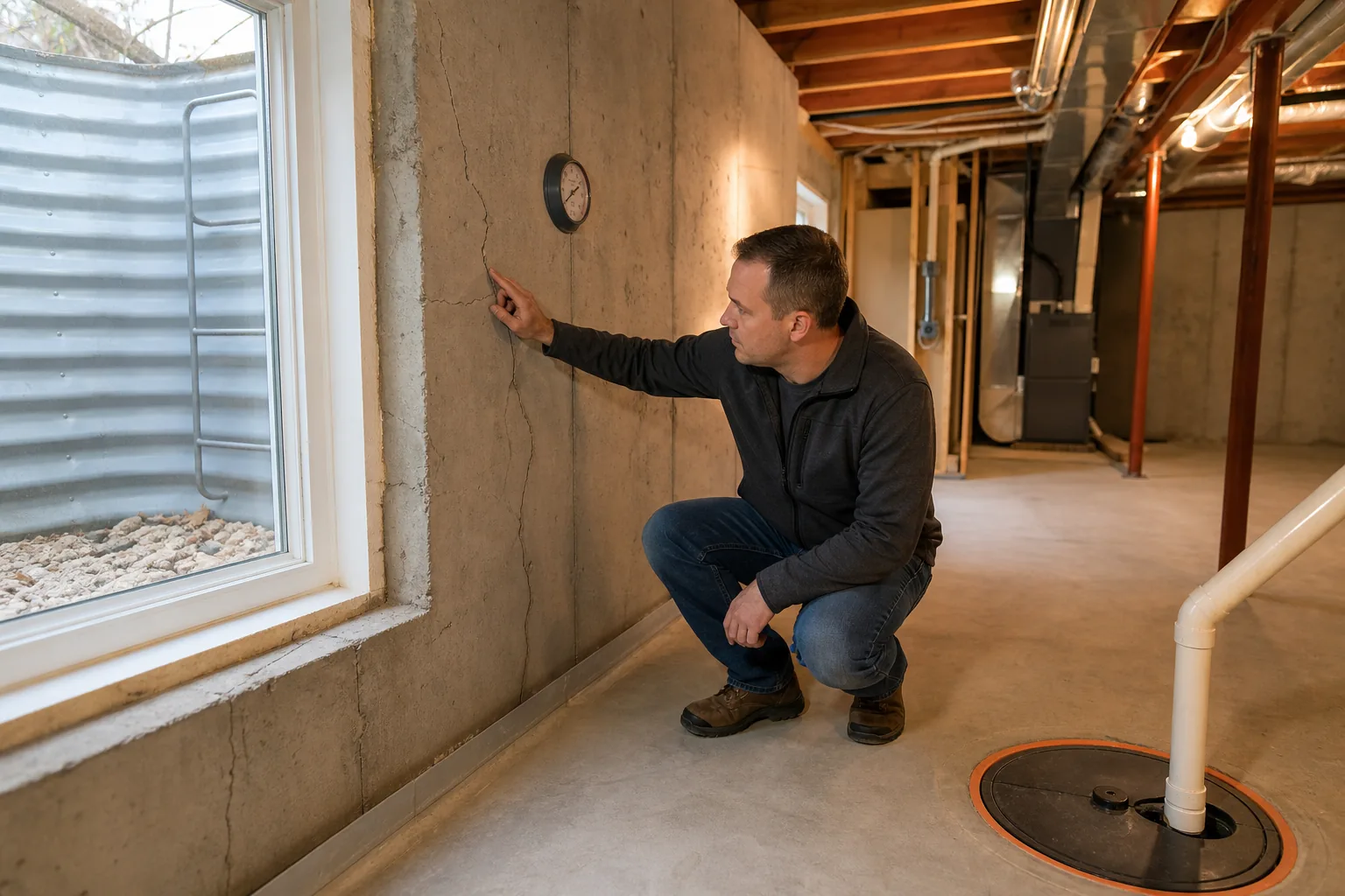 Basement moisture inspection for air circulation and mold prevention.