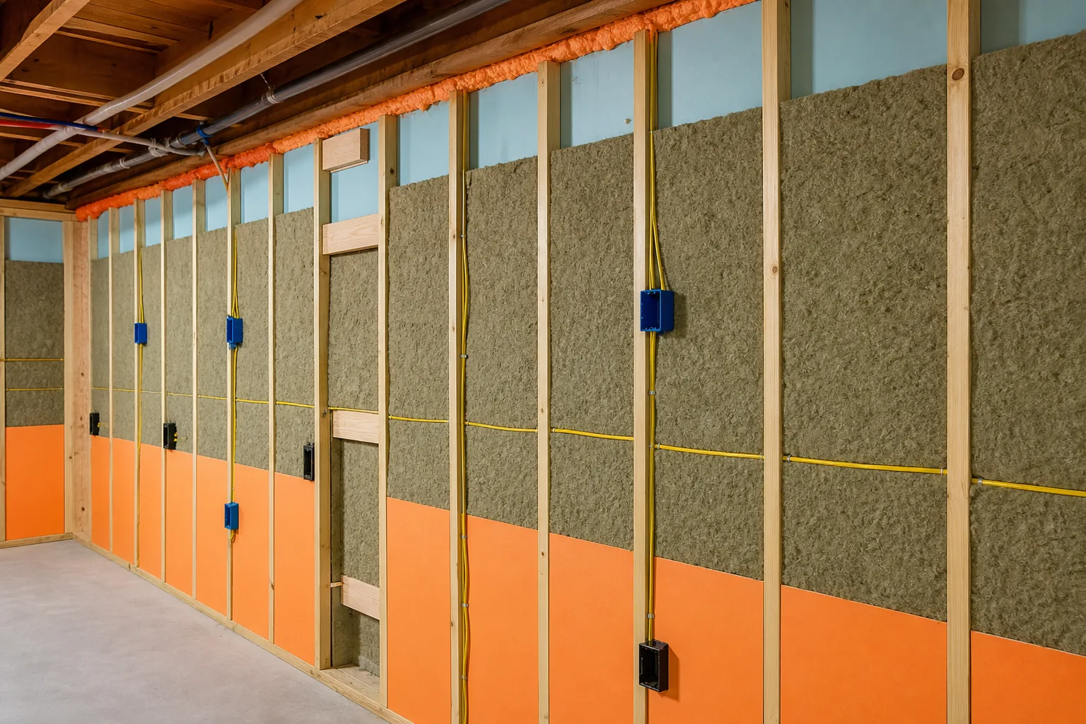 basement insulation fire blocking and soundproofing before drywall