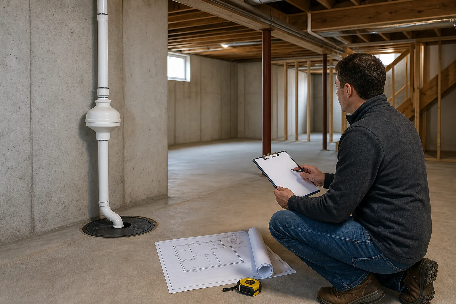 Illustration for Radon Mitigation Planning for Unfinished Basements