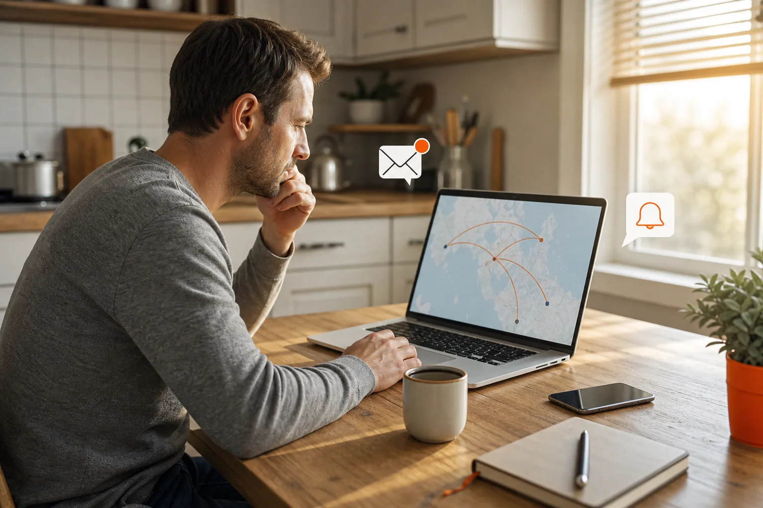 Traveler choosing price and flight status alerts before booking