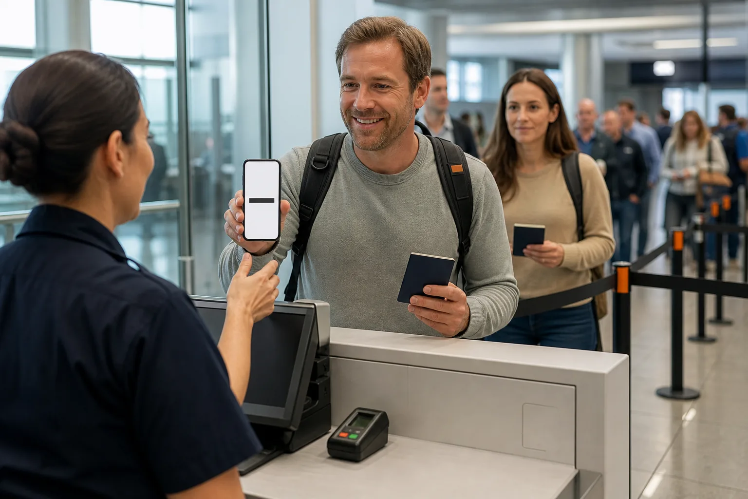 Traveler showing a Mobile Passport Control receipt at customs inspection