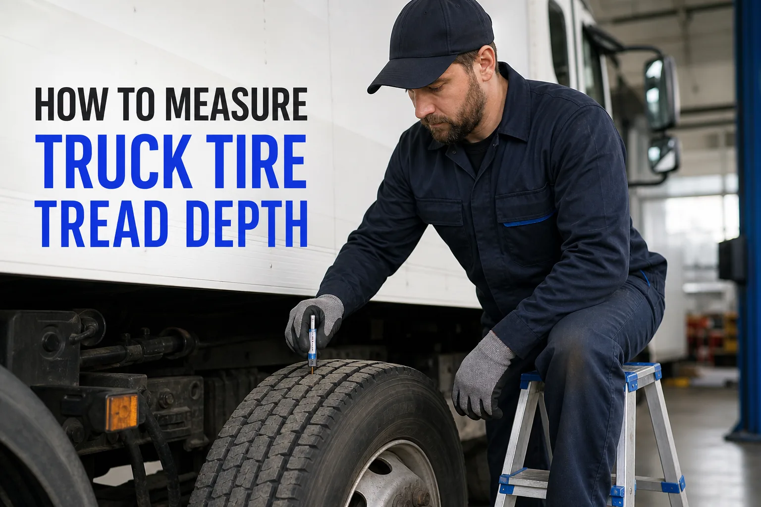 Measuring truck tire tread depth safely