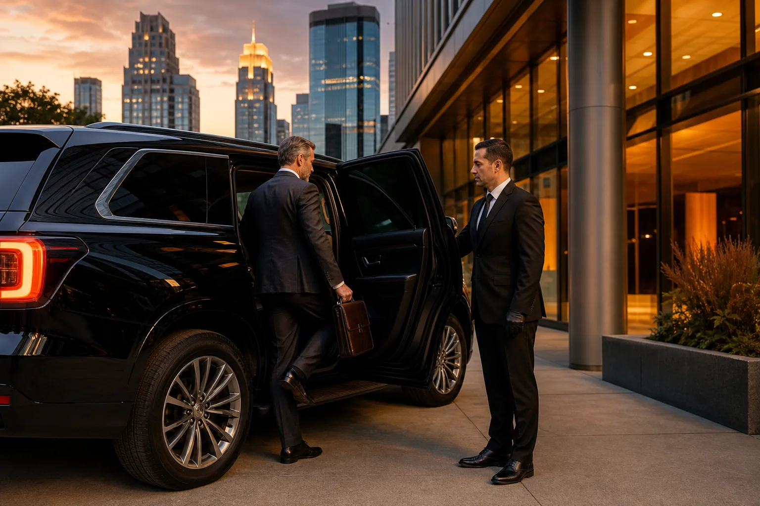 Corporate chauffeur service in Minneapolis with luxury SUV and professional driver