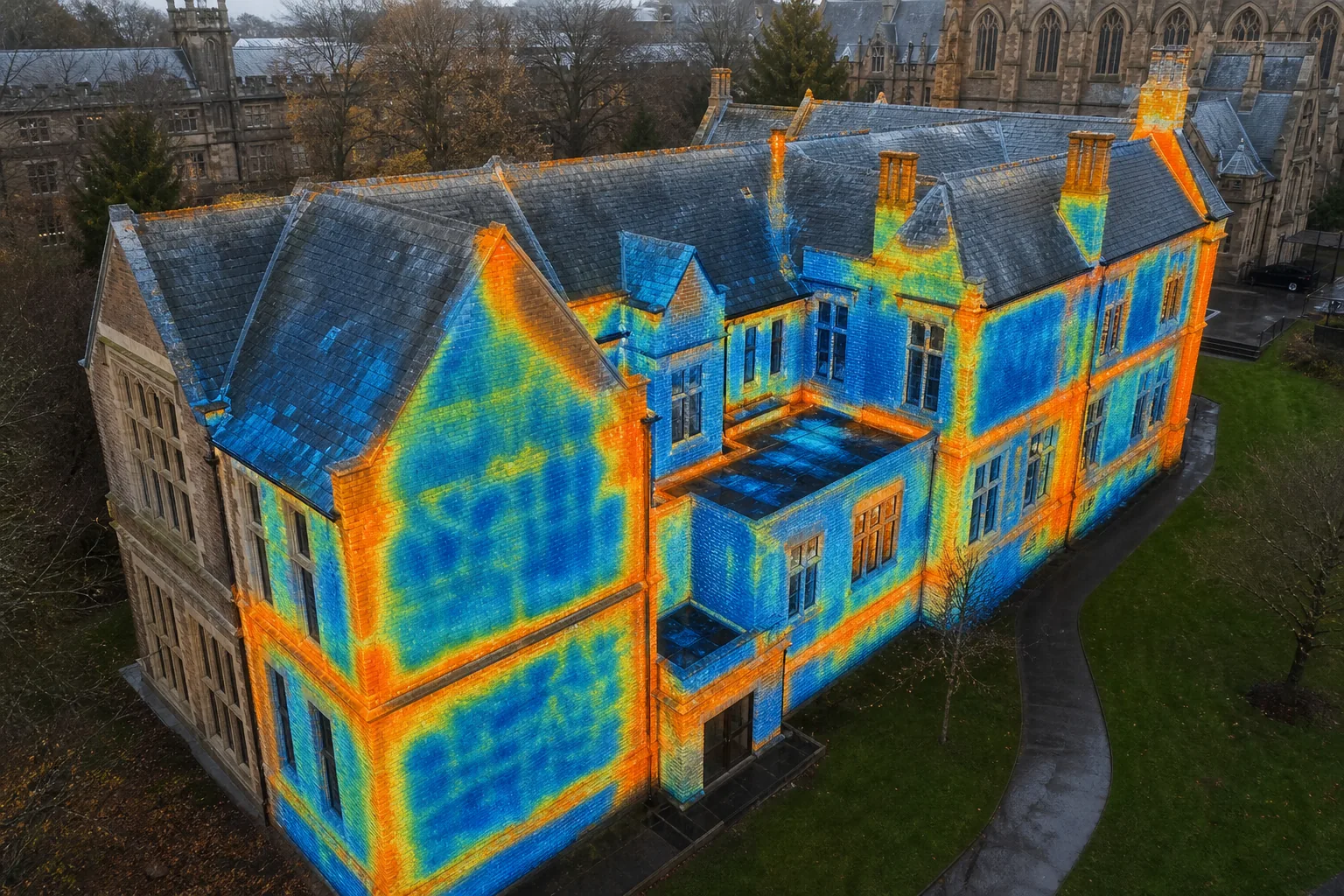 3D building envelope inspection showing moisture and heat loss