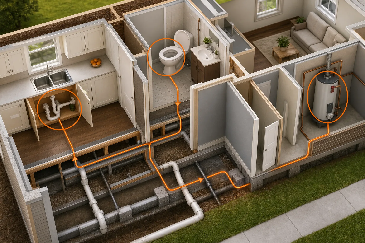 Hidden water leak locations in a house.