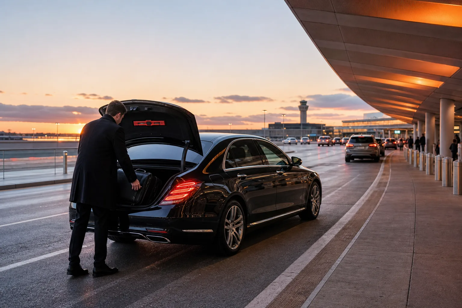 Luxury sedan service at Minneapolis airport for a private airport transfer.