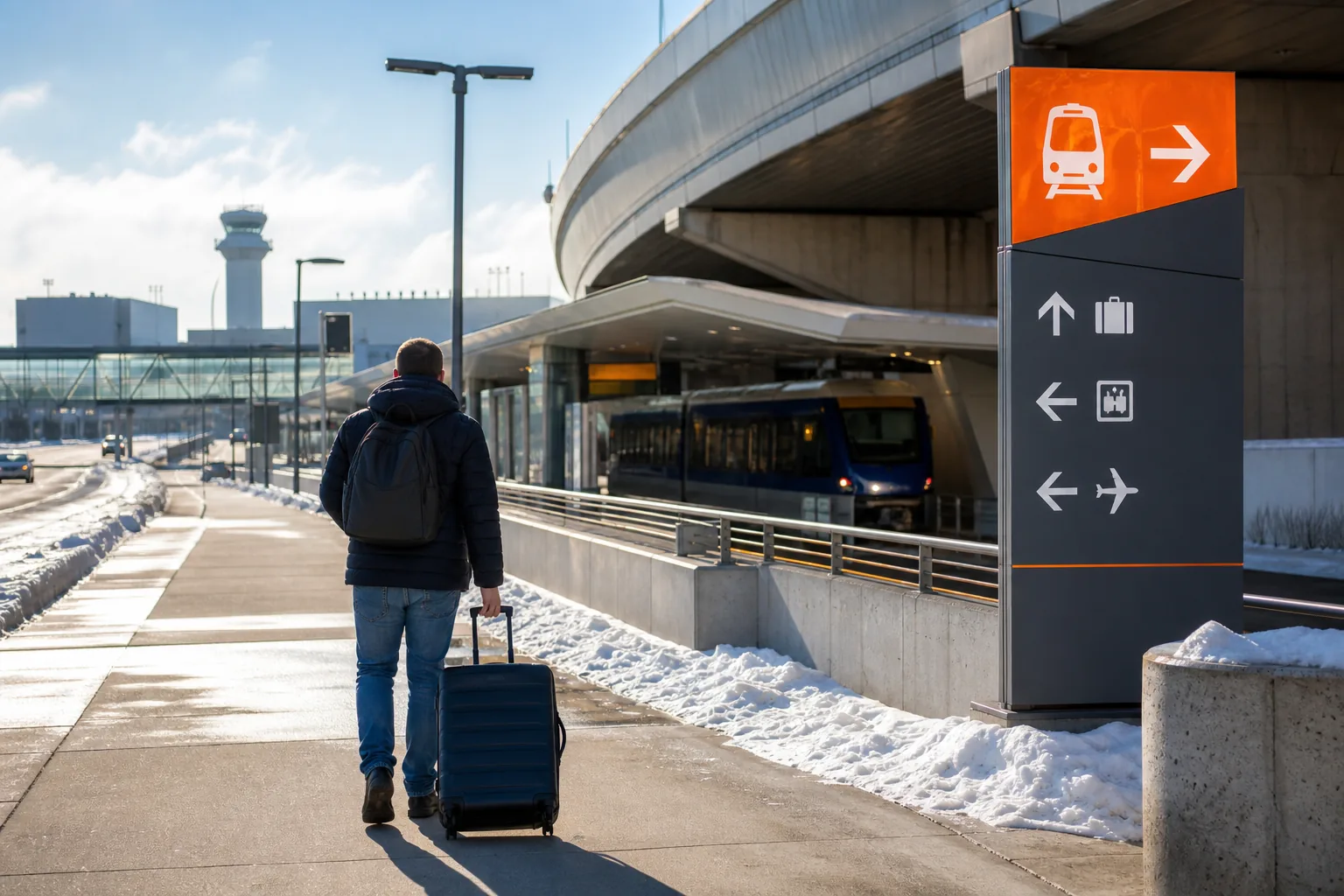 Minneapolis airport public transit route with luggage