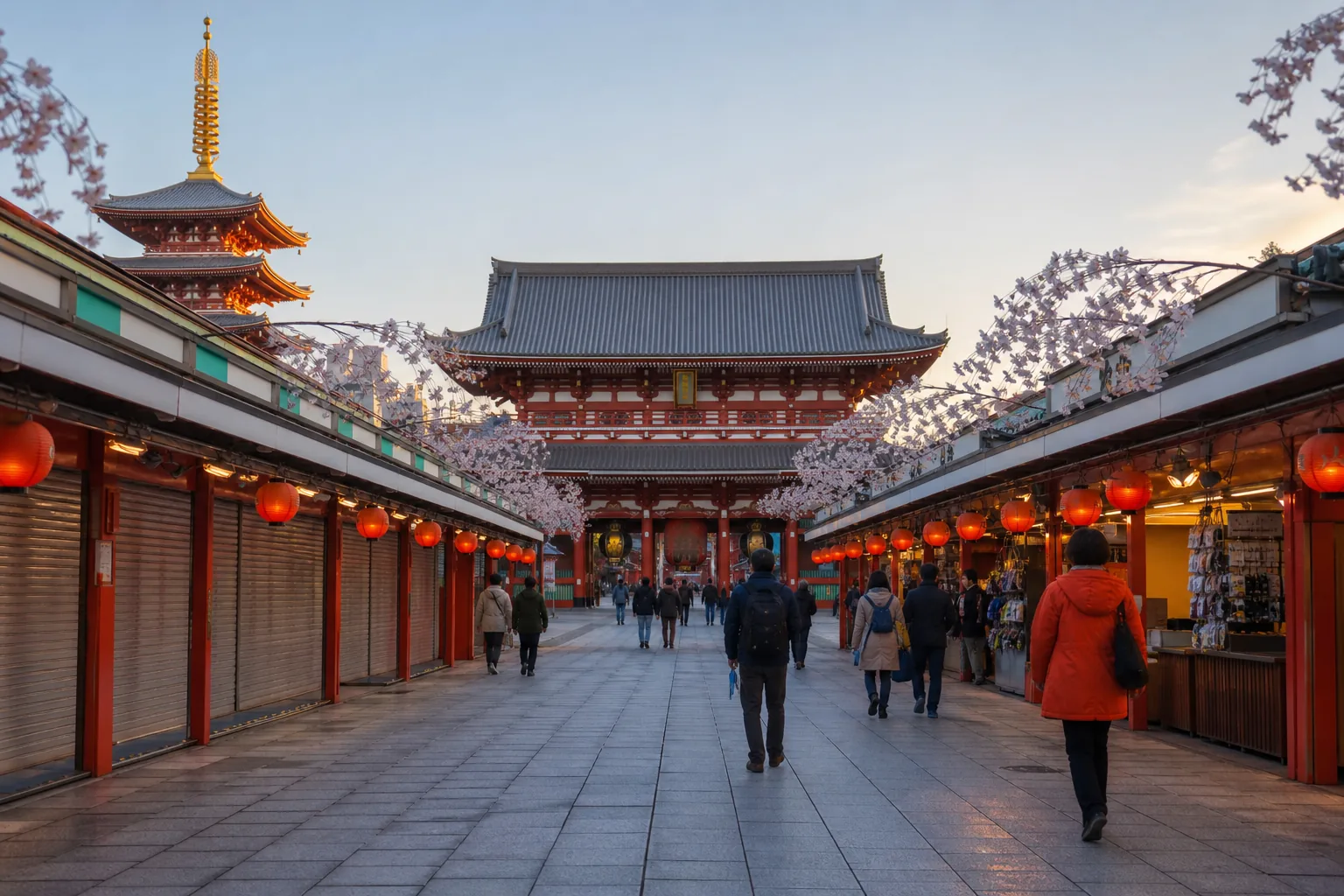 Early morning Senso-ji Temple and Nakamise-dori in Asakusa, Tokyo