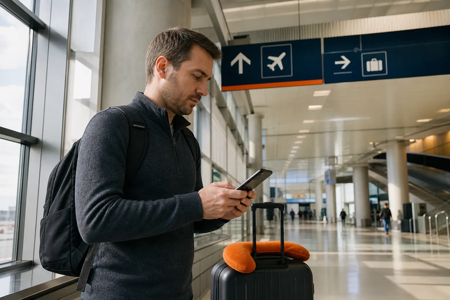 Traveler confirming MSP airport terminal and hotel details
