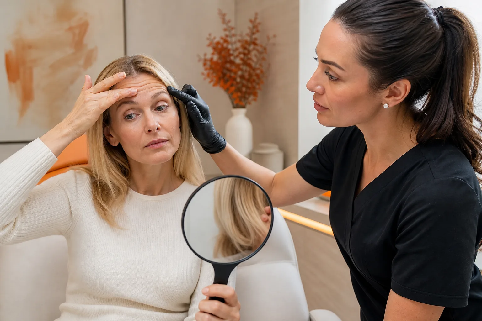 Forehead Botox assessment for line depth muscle strength and brow balance