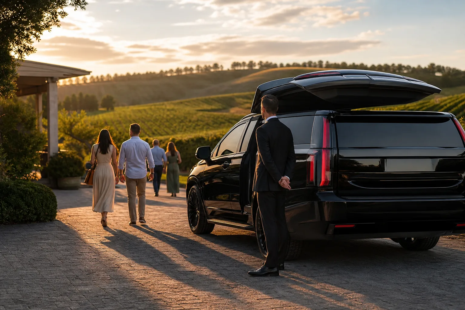 Chauffeur waiting outside a vineyard for a safe wine tour return