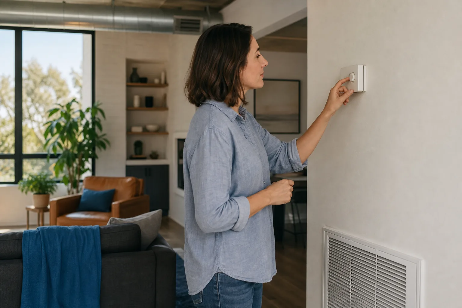 Setting a home thermostat for steady air conditioning and preventing a frozen coil.