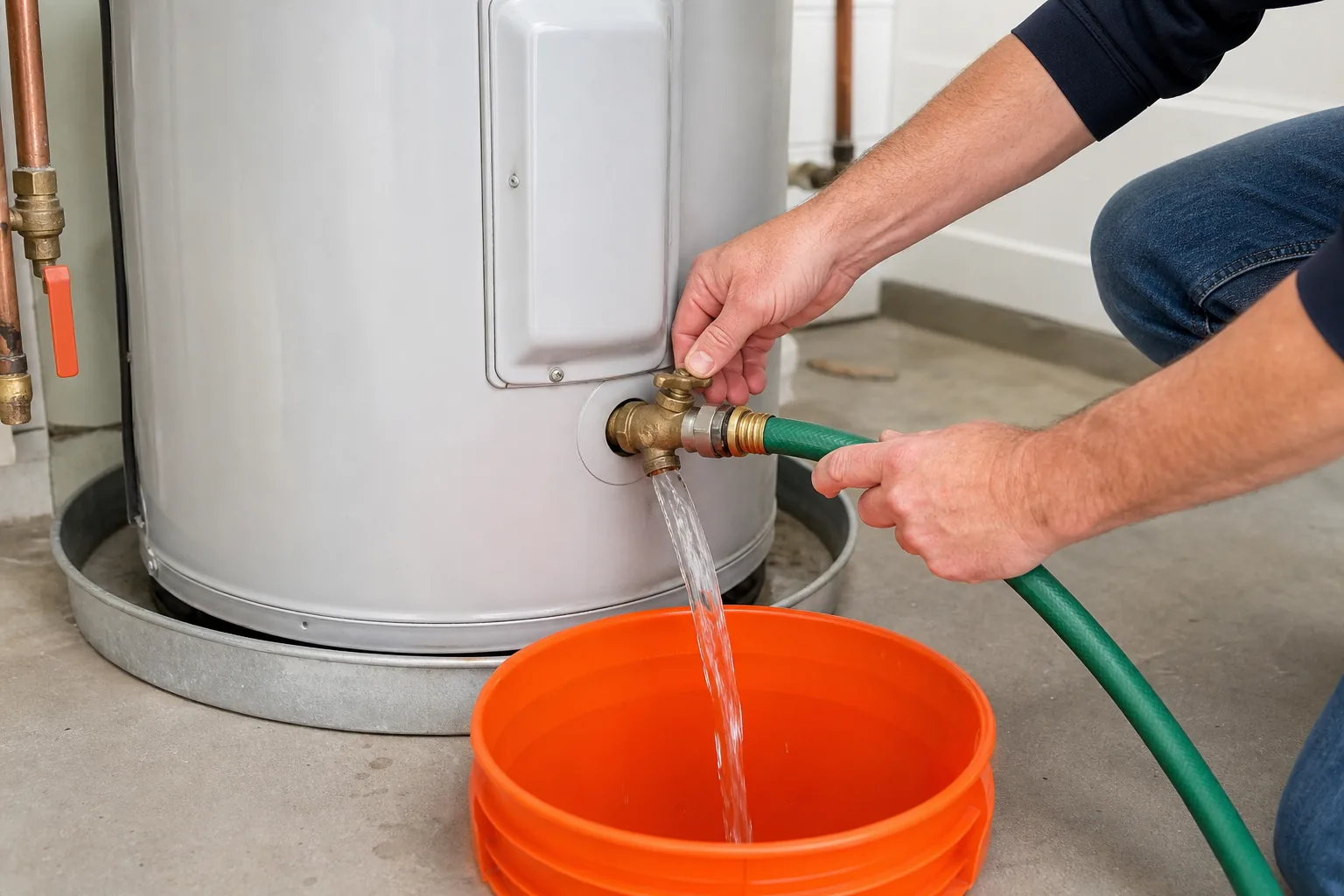 Flushing sediment from tank water heater.