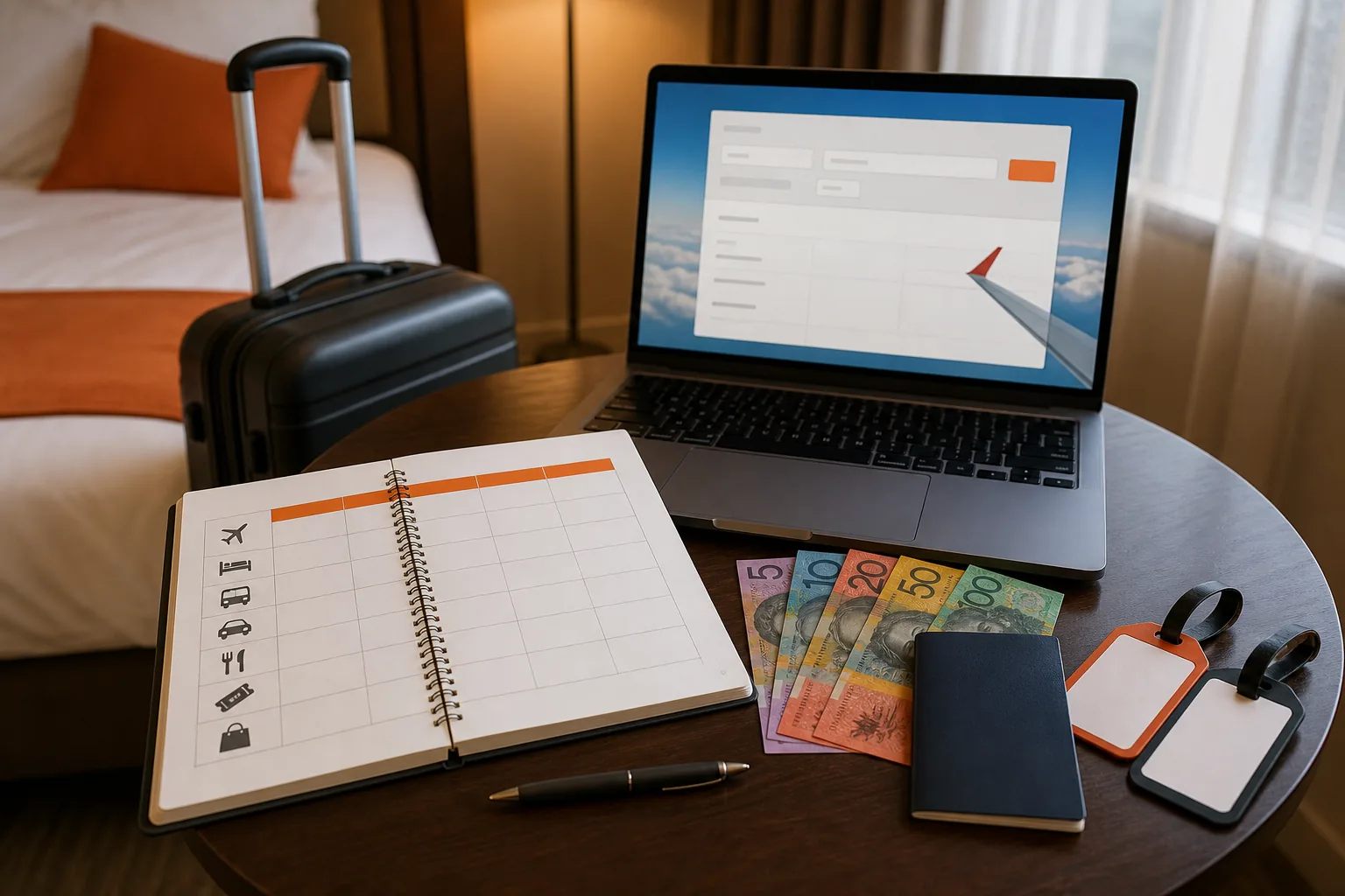 Australia trip budget planning with flights, hotels, and transport costs.