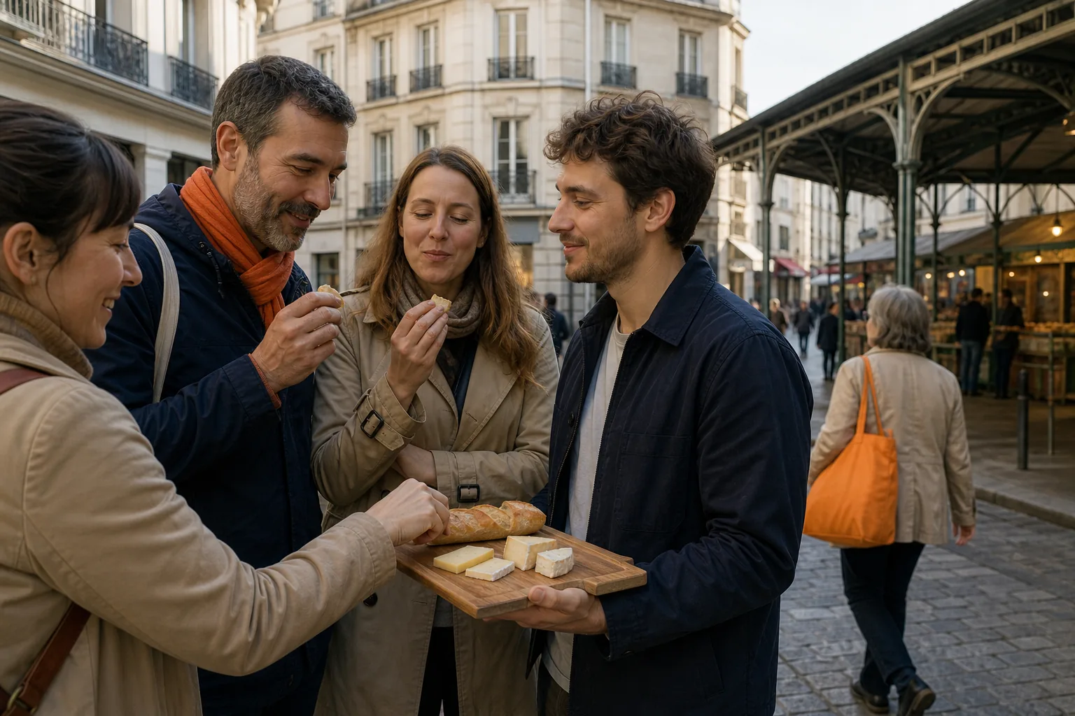 Paris food tour in the Marais near a covered market