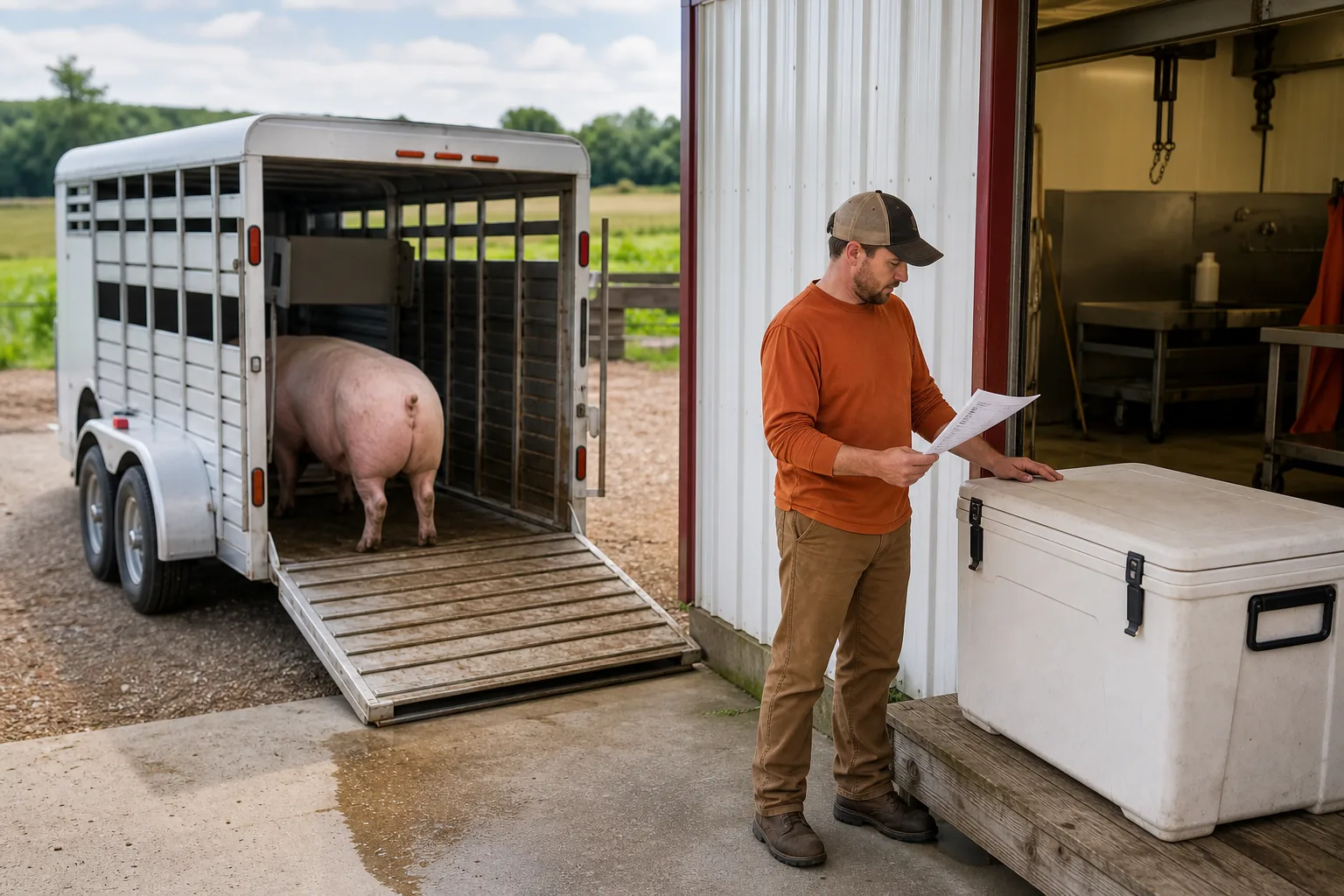 Preparing a hog for transport to a local meat processor