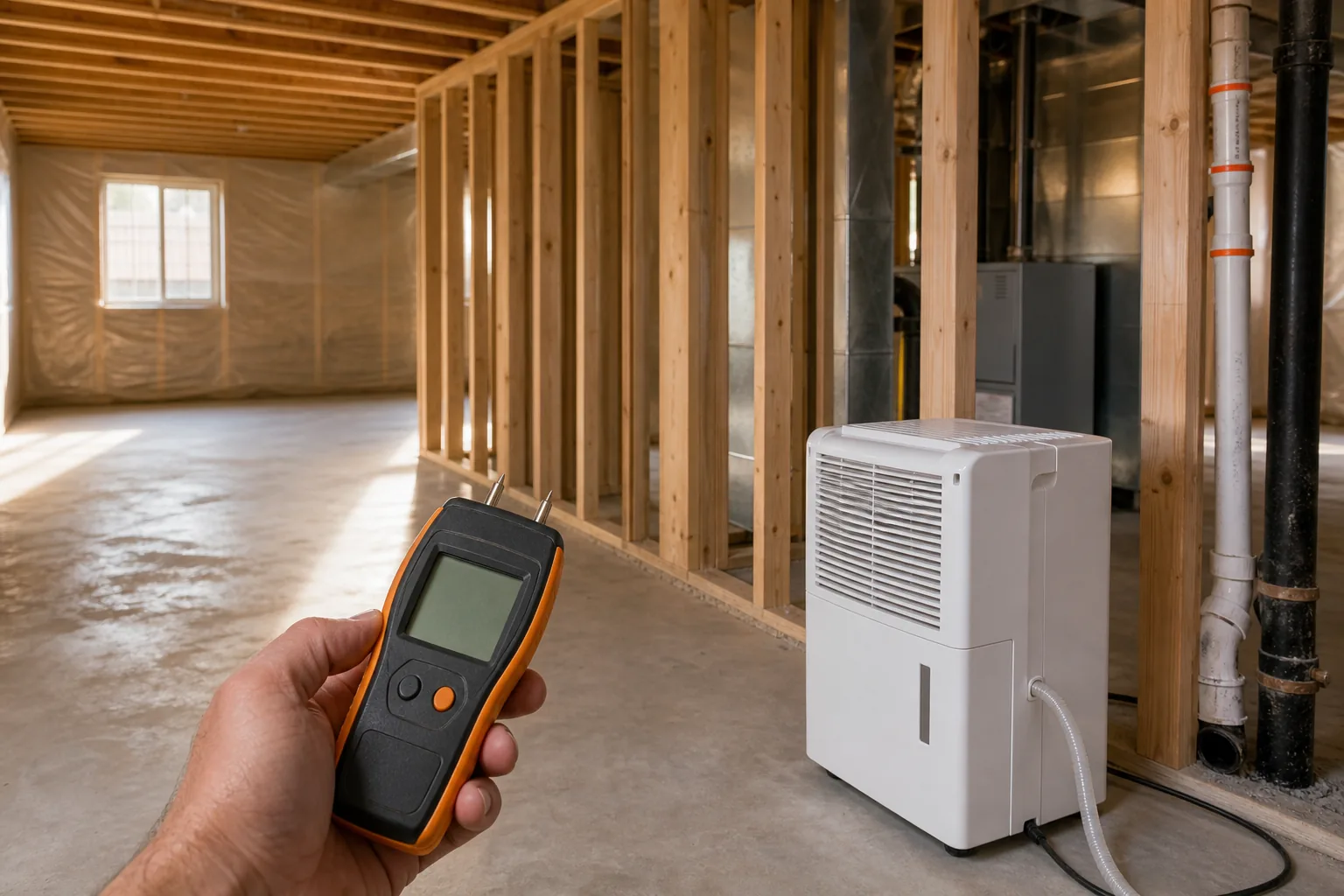 drying and moisture check before finishing a basement