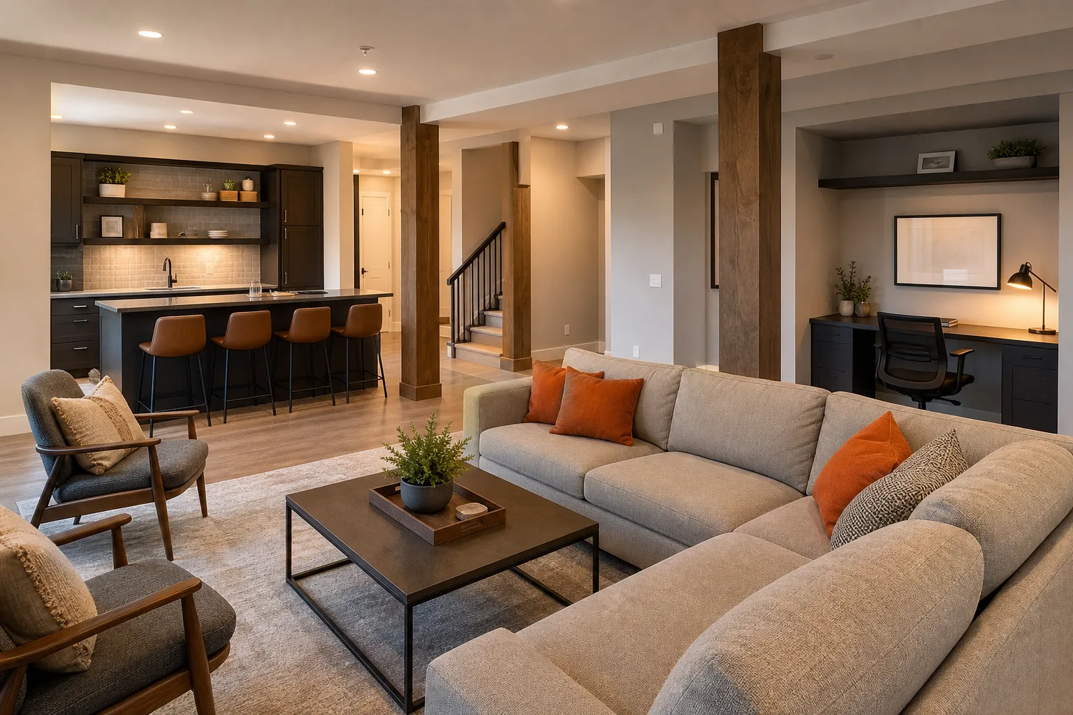 Open basement layout ideas for a Utah family home