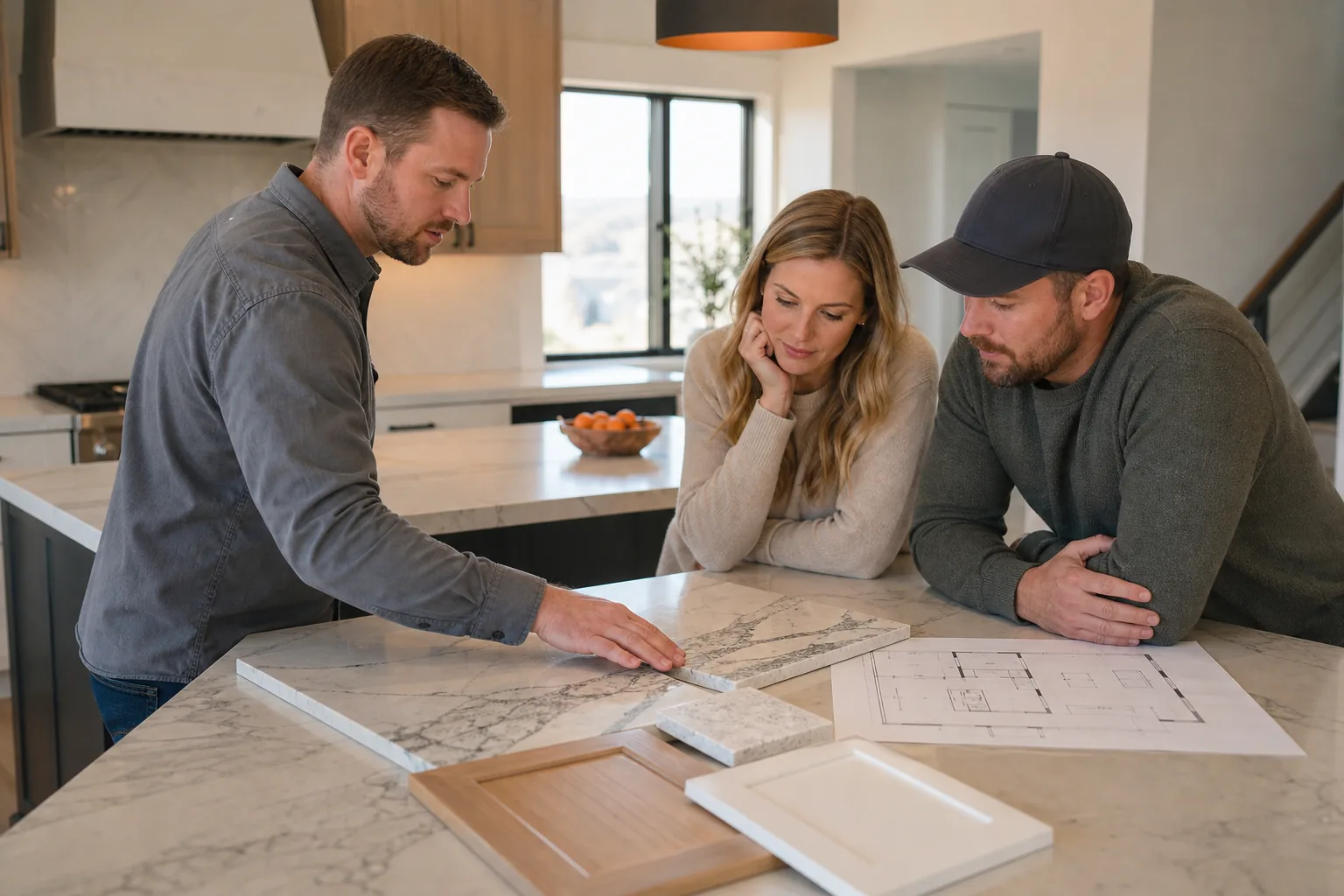 Contractor helping Utah homeowners choose kitchen countertop material