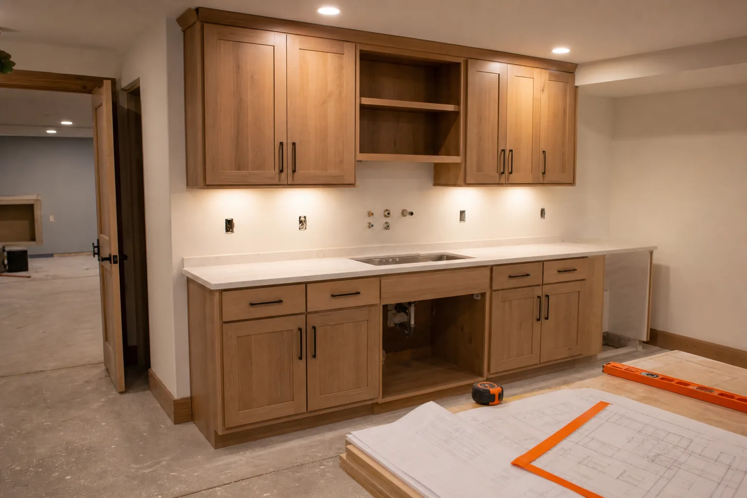 Measured basement kitchenette cabinet layout for a Northern Utah remodel.